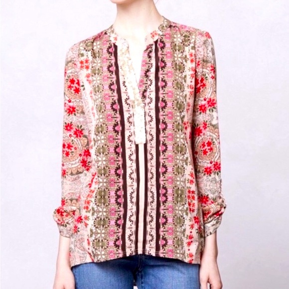 Anthro Tiny boho Devas embellished Popover top sz S - Picture 1 of 8